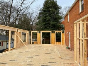 Framing the walls of the room addition