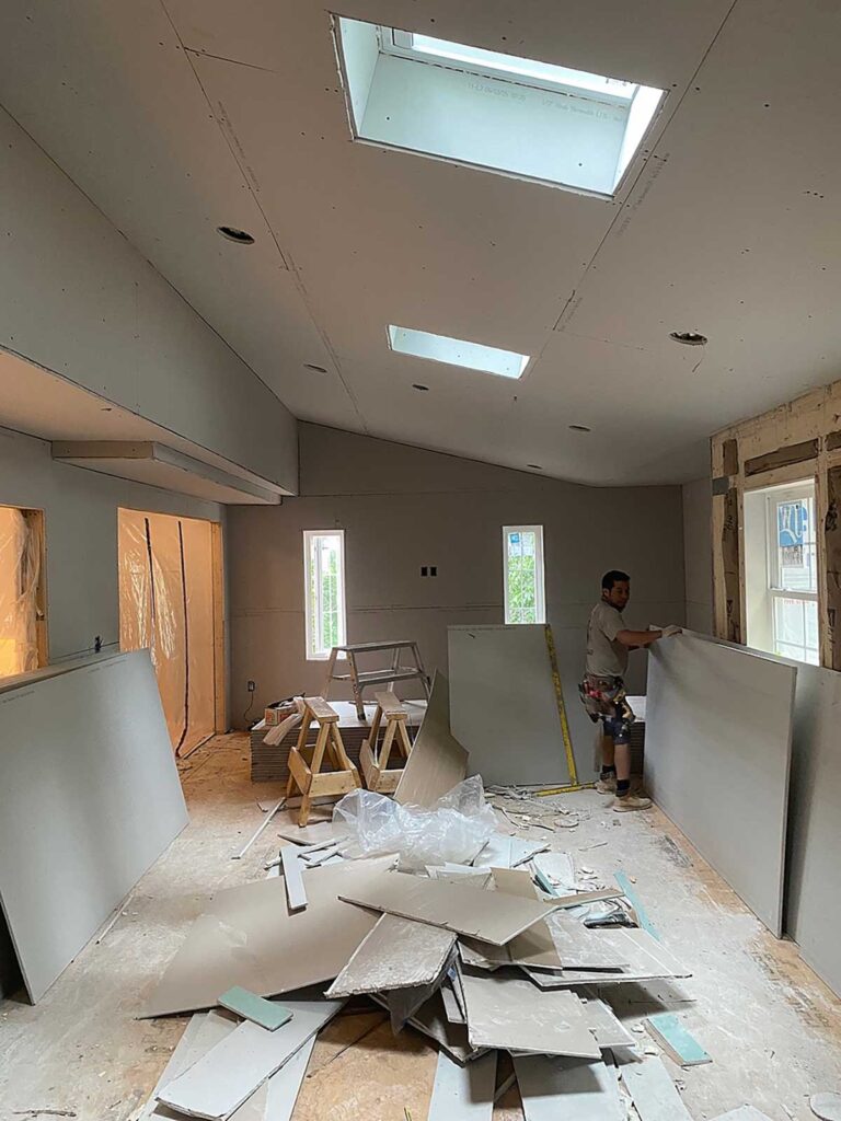 kings park queen remodel in progress drywall installation