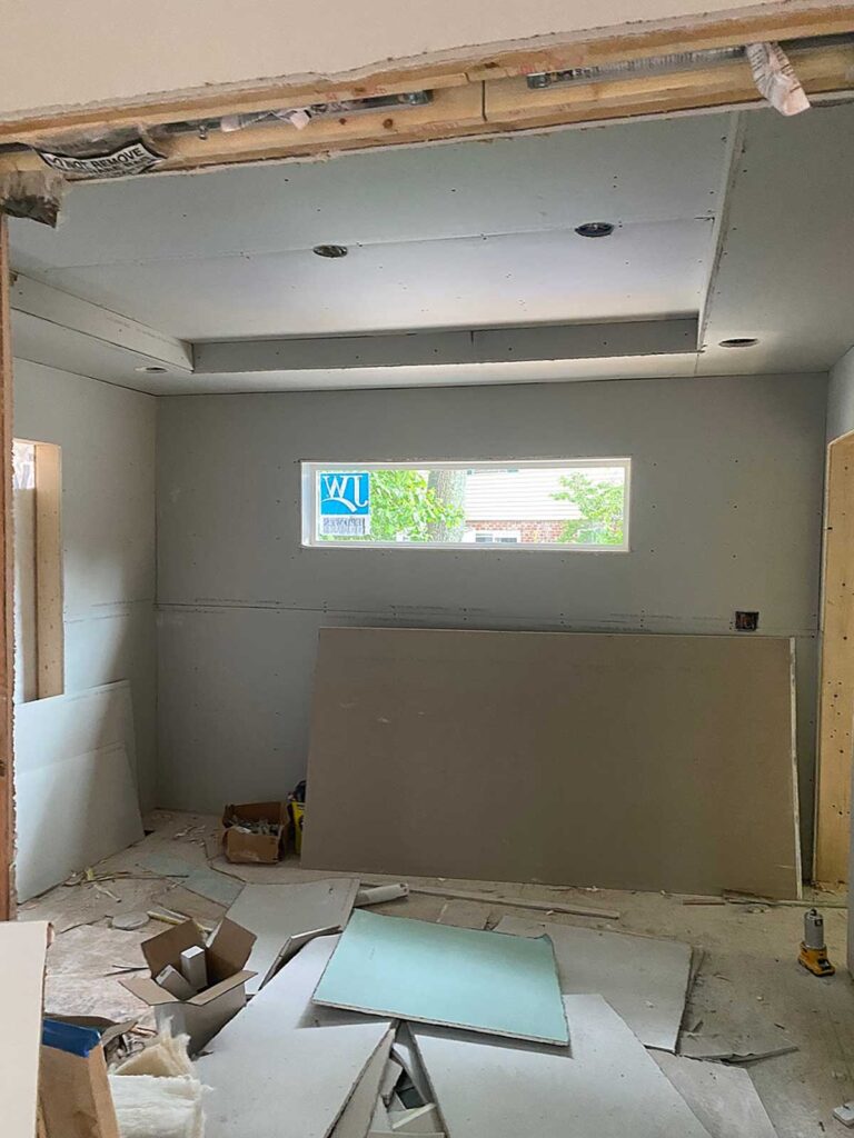 kings park queen remodel in progress drywall installation