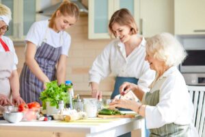 family preparing meal