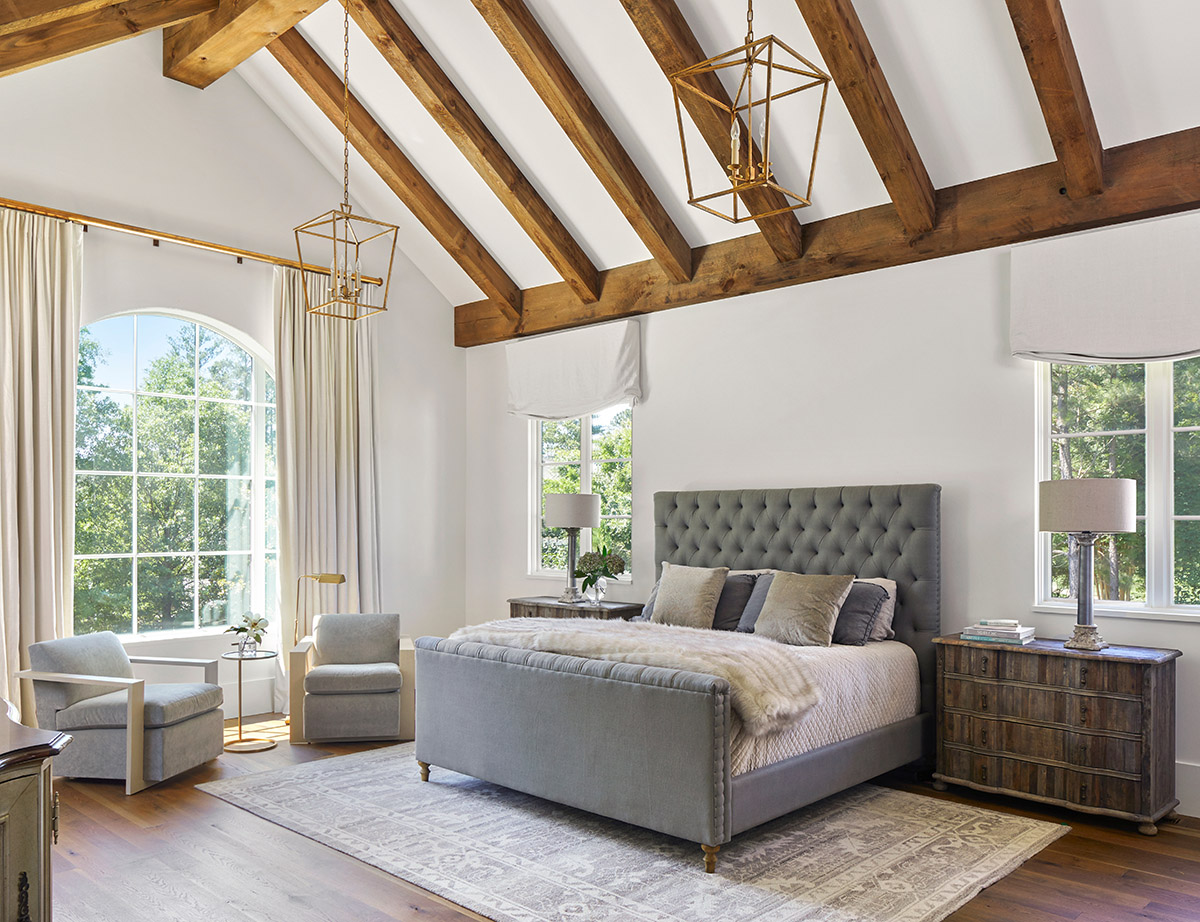 Expansive Master Bedroom Design Vaulted Ceilings